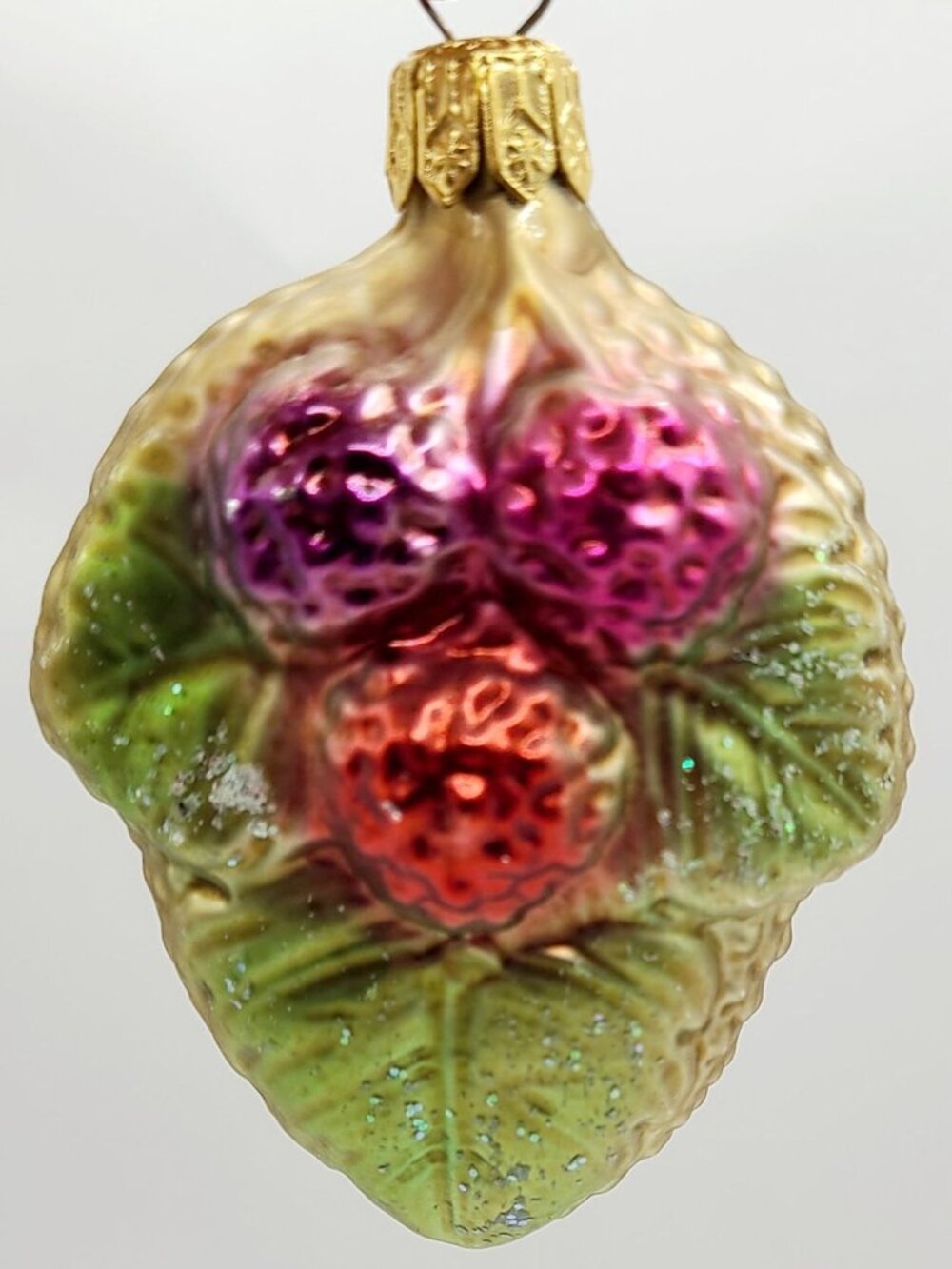 Christopher Radko Glass Fig Ornament Hand-Painted Berry Design Gold Christmas 3"